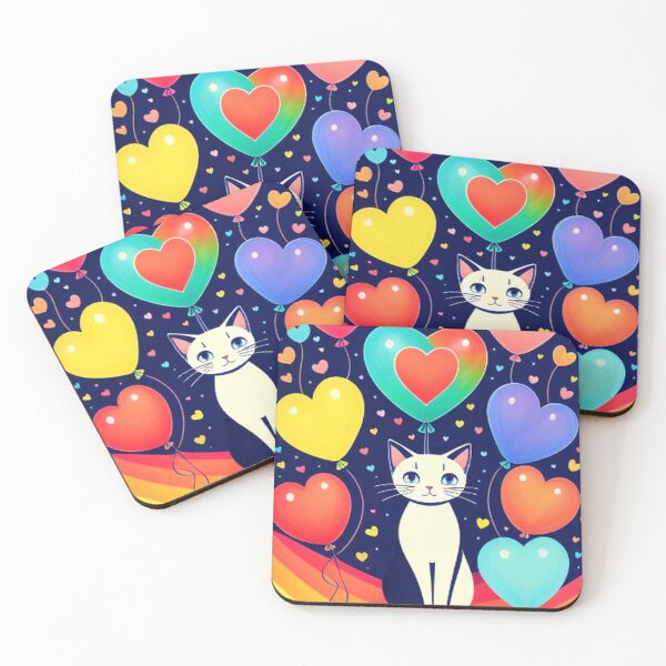 Item preview, Colorful Cute Cats Hearts Balloons and Rainbow designed and sold by TheDarkWardrobe.