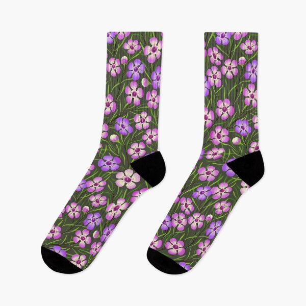Item preview, Wildflower Australia Geraldton Wax in purple and pink on dark green designed and sold by ArtOfSmallJoys.