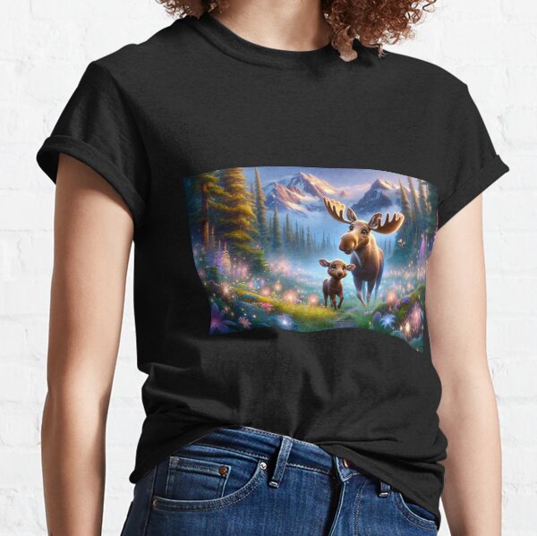 Item preview, Cute moose mamma moose with baby moose in magical wilderness designed and sold by CritterManiaUK.