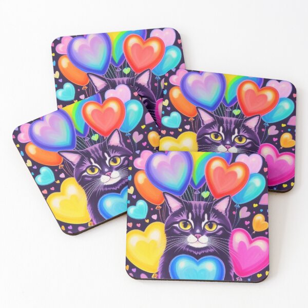 Item preview, Colorful Cute Cat Hearts Balloons and Rainbows designed and sold by TheDarkWardrobe.