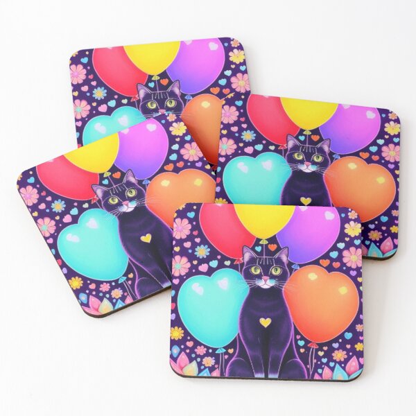 Item preview, Colorful Cute Cat Hearts Balloons and Flowers designed and sold by TheDarkWardrobe.