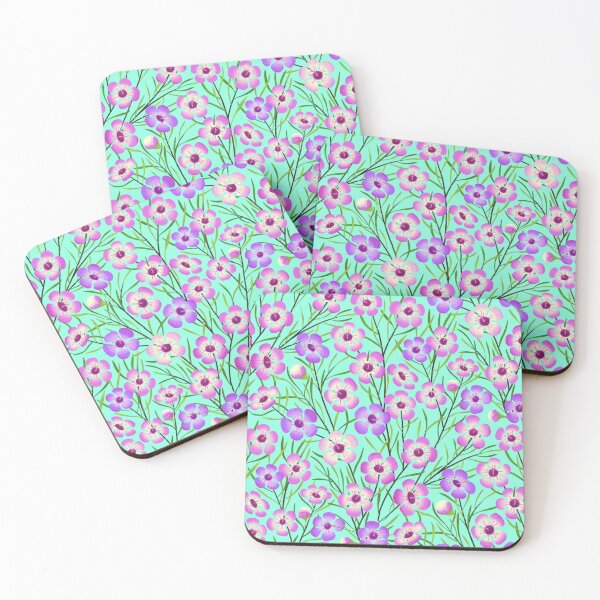 Item preview, Wildflower Australia Geraldton Wax floral on bright aqua designed and sold by ArtOfSmallJoys.