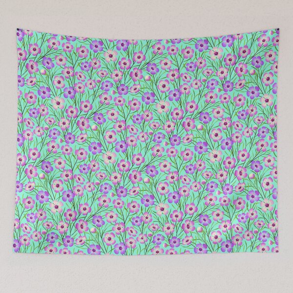 Item preview, Wildflower Australia Geraldton Wax floral on bright aqua designed and sold by ArtOfSmallJoys.
