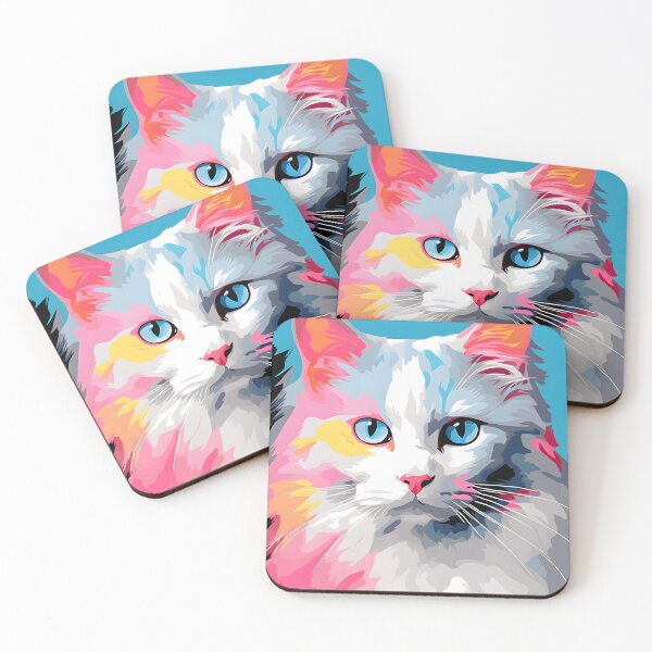 Item preview, turkish angora cat portraits drawing. animal colorful. Animal throw pillow.  designed and sold by formform.