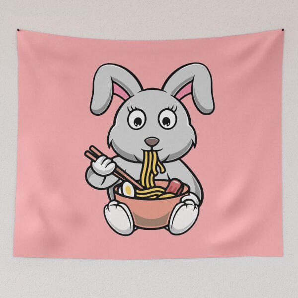 Item preview, Cute rabbit eating ramen noodles cartoon illustration designed and sold by cubbone.