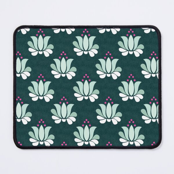 Item preview, bright lotus flowers in mint green on dark teal designed and sold by colorofmagic.