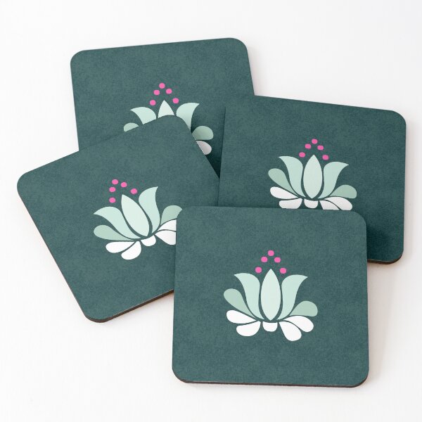 Item preview, bright lotus flowers in mint green on dark teal designed and sold by colorofmagic.