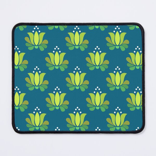 Item preview, bright lotus flower in lime green on blue designed and sold by colorofmagic.