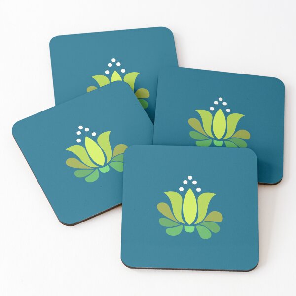 Item preview, bright lotus flower in lime green on blue designed and sold by colorofmagic.