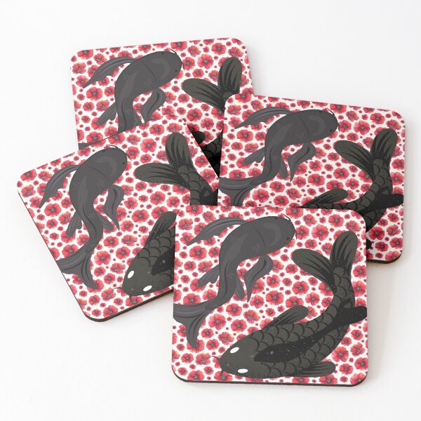 Item preview, black fish on the background of flowers designed and sold by Vilemo.