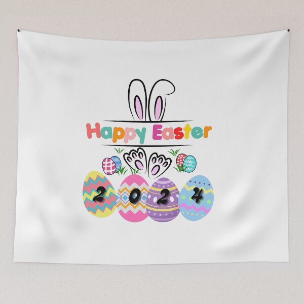 Item preview, happy easter 2024 , easter pattern , eggs, bunny, colorful, trendy designed and sold by helkav.