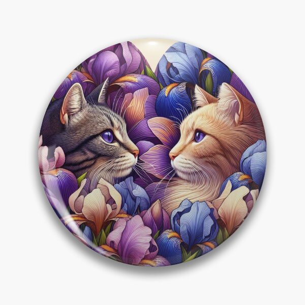 Item preview, Iris Flowers Kittens Love Heart Drawing Illustration Long Haired Cats designed and sold by CoffeeIsATrip.