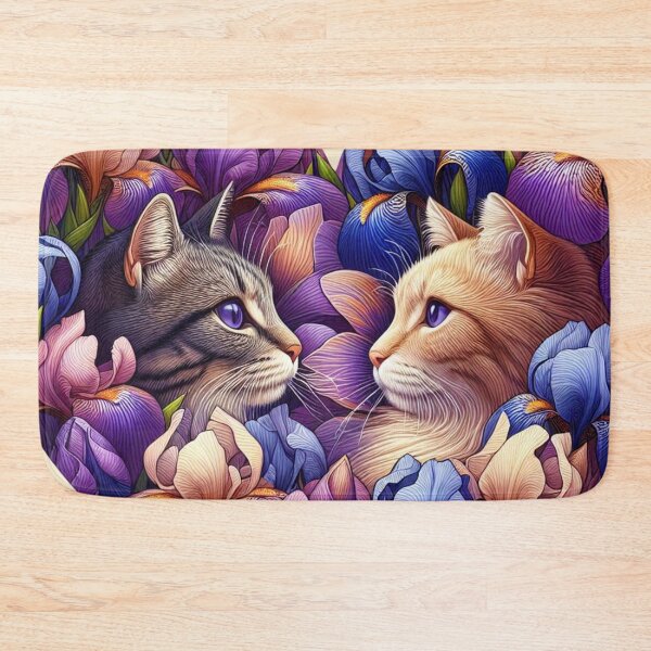 Item preview, Iris Flowers Kittens Love Heart Drawing Illustration Long Haired Cats designed and sold by CoffeeIsATrip.