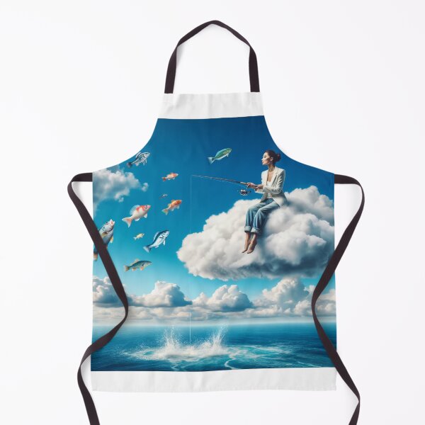 Item preview, Woman fishing from a cloud above the ocean, with fish flying around her like birds designed and sold by AndreaMart.