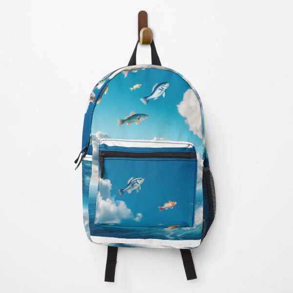 Item preview, Woman fishing from a cloud above the ocean, with fish flying around her like birds designed and sold by AndreaMart.