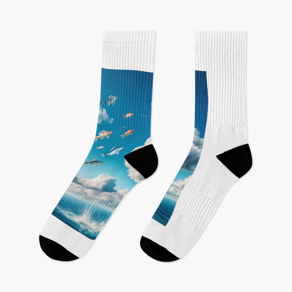 Item preview, Woman fishing from a cloud above the ocean, with fish flying around her like birds designed and sold by AndreaMart.