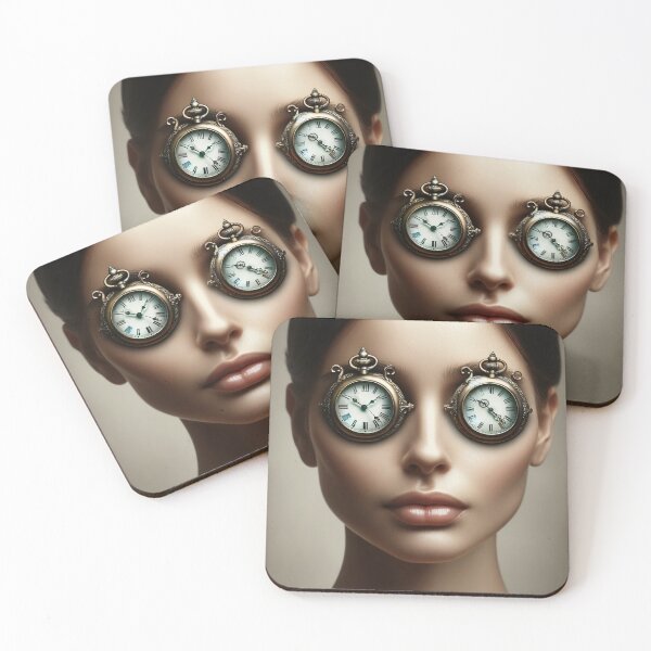 Item preview, Woman with antique clocks in place of her eyes, symbolizing the flow of time and eternity designed and sold by AndreaMart.