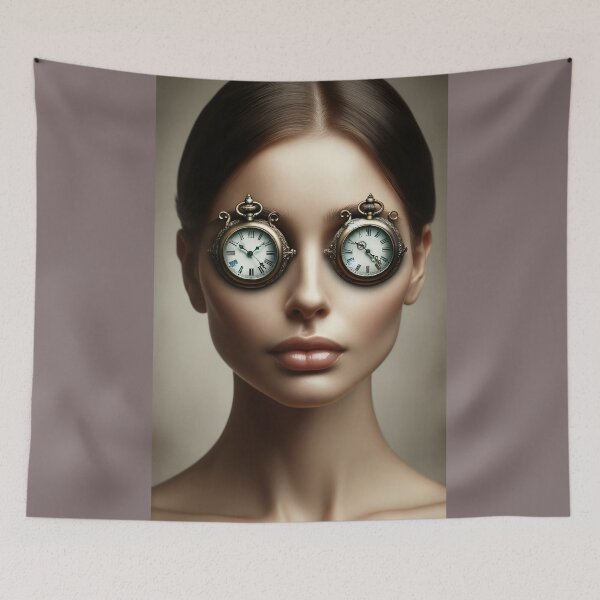 Item preview, Woman with antique clocks in place of her eyes, symbolizing the flow of time and eternity designed and sold by AndreaMart.