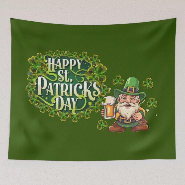 Item preview, Leprechaun with clover and text "Happy St. Patrick's Day" designed and sold by Tomasz  Siennicki.