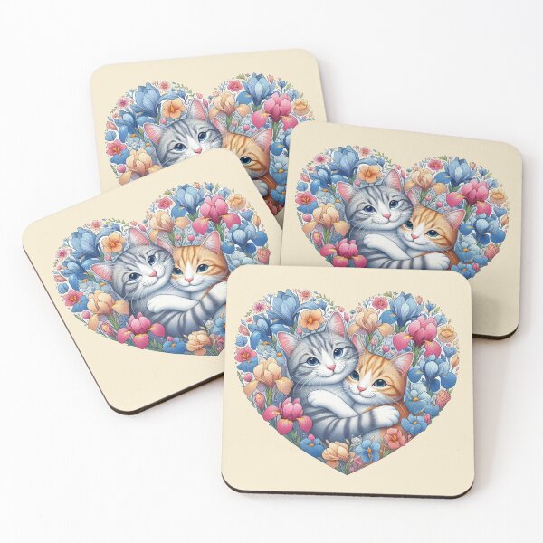 Item preview, Iris Orchids Flowers Cartoon Kittens Love Heart Drawing Illustration Cats designed and sold by CoffeeIsATrip.