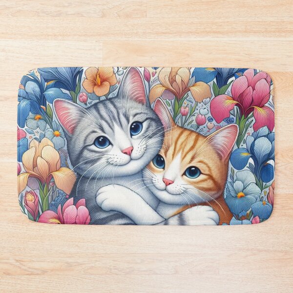 Item preview, Iris Orchids Flowers Cartoon Kittens Love Heart Drawing Illustration Cats designed and sold by CoffeeIsATrip.
