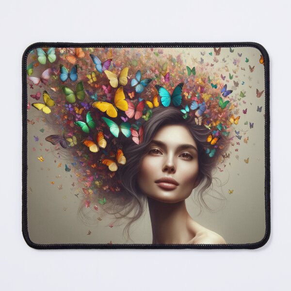 Item preview, Woman whose hair transforms into a swarm of colorful butterflies, fluttering into the surroundings designed and sold by AndreaMart.