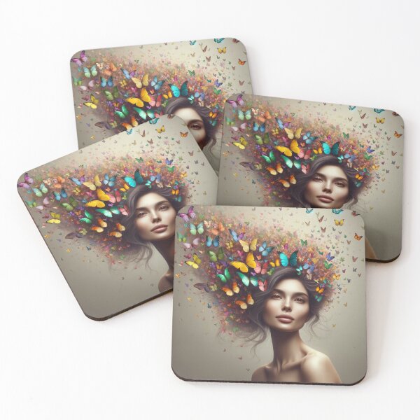 Item preview, Woman whose hair transforms into a swarm of colorful butterflies, fluttering into the surroundings designed and sold by AndreaMart.