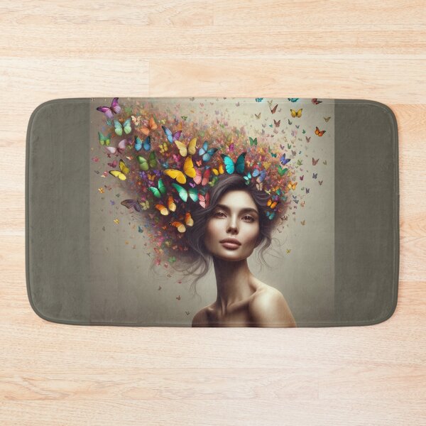 Item preview, Woman whose hair transforms into a swarm of colorful butterflies, fluttering into the surroundings designed and sold by AndreaMart.