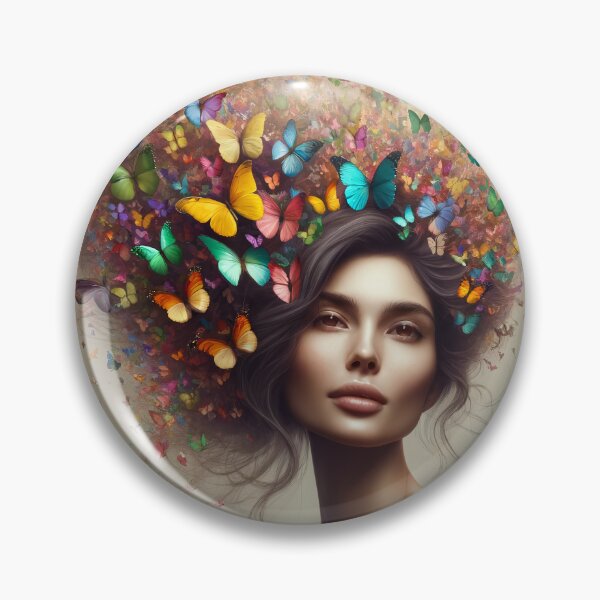 Item preview, Woman whose hair transforms into a swarm of colorful butterflies, fluttering into the surroundings designed and sold by AndreaMart.