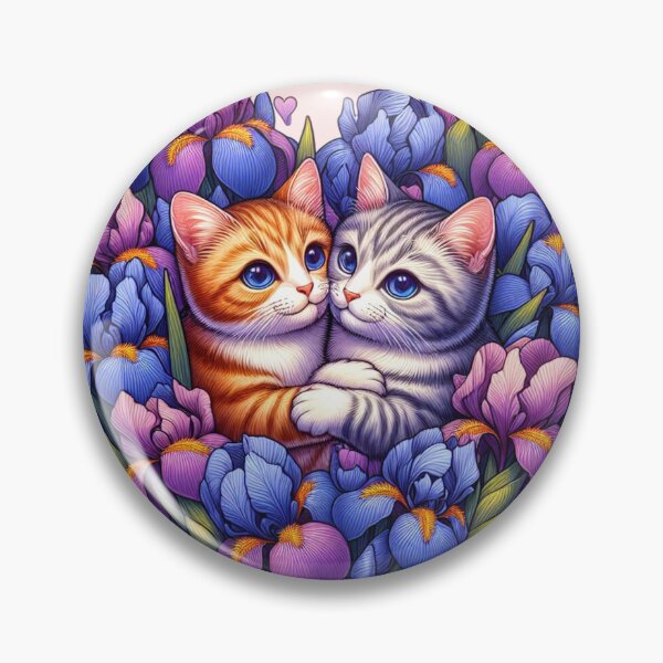 Item preview, Iris Orchids Flowers Tabby Kittens Love Heart Drawing Illustration Cats designed and sold by CoffeeIsATrip.