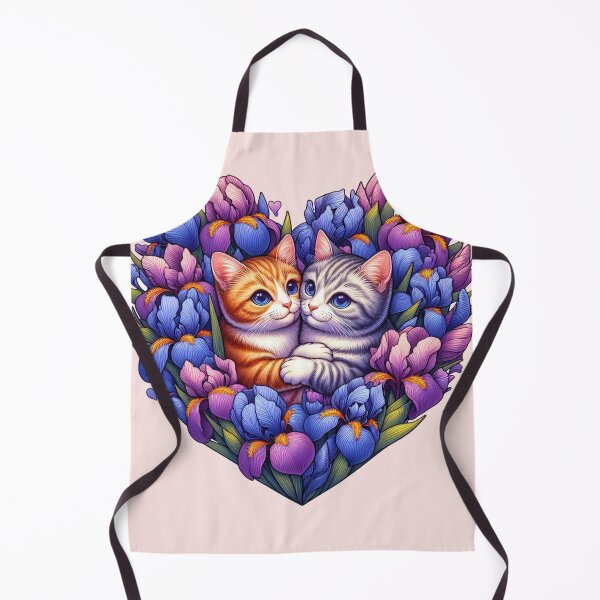 Item preview, Iris Orchids Flowers Tabby Kittens Love Heart Drawing Illustration Cats designed and sold by CoffeeIsATrip.