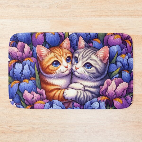 Item preview, Iris Orchids Flowers Tabby Kittens Love Heart Drawing Illustration Cats designed and sold by CoffeeIsATrip.