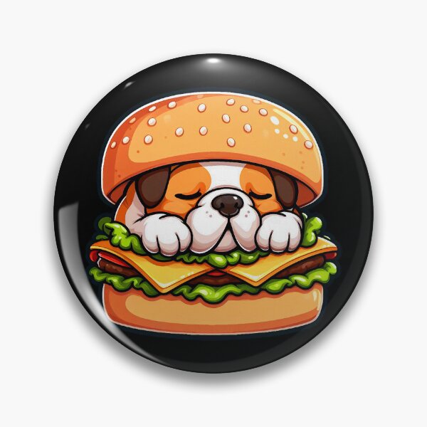 Artikelvorschau, Bulldogge schläft in einem Hamburger entworfen und verkauft von plushism.