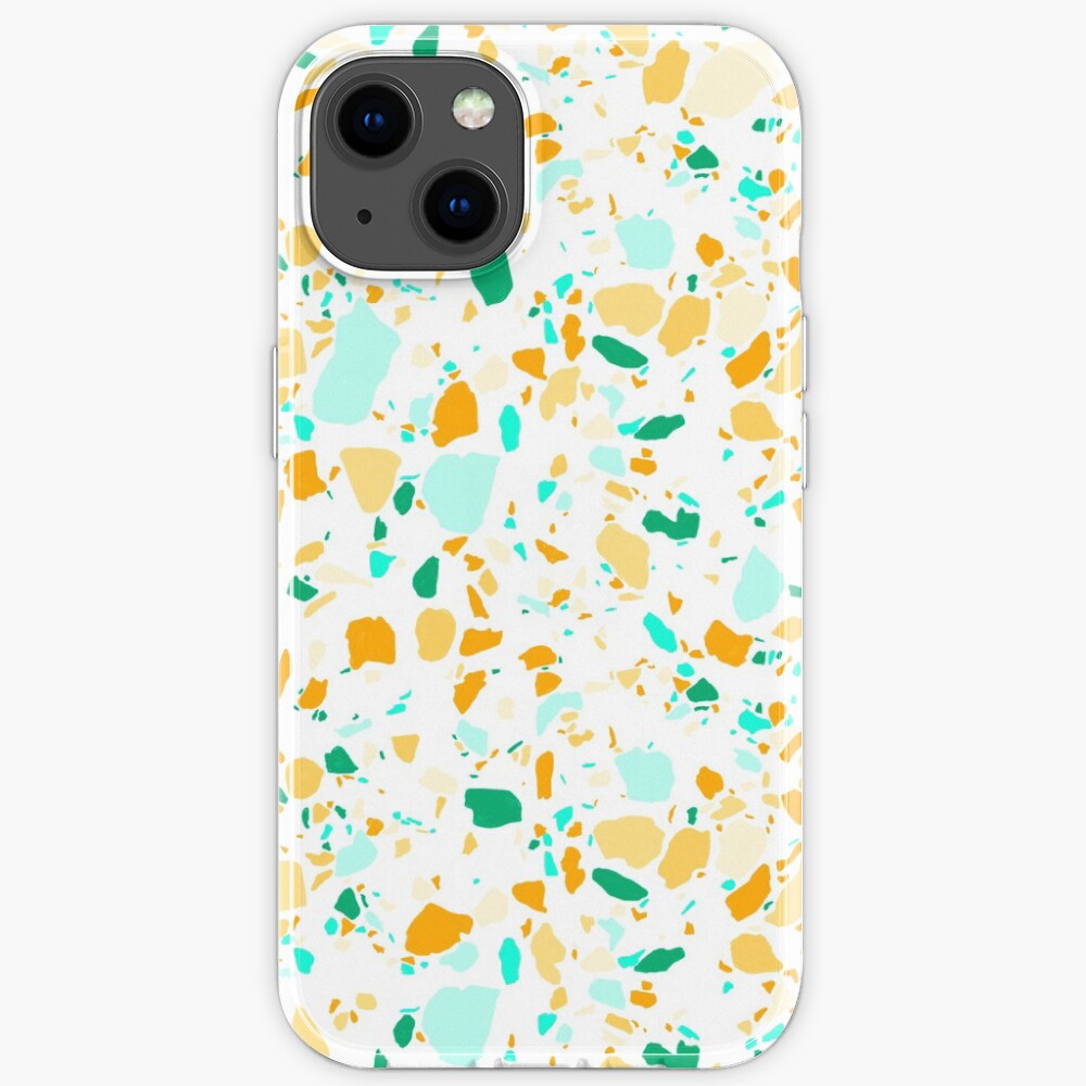 Terrazzo pattern in green and gold hand drawn iPhone Case