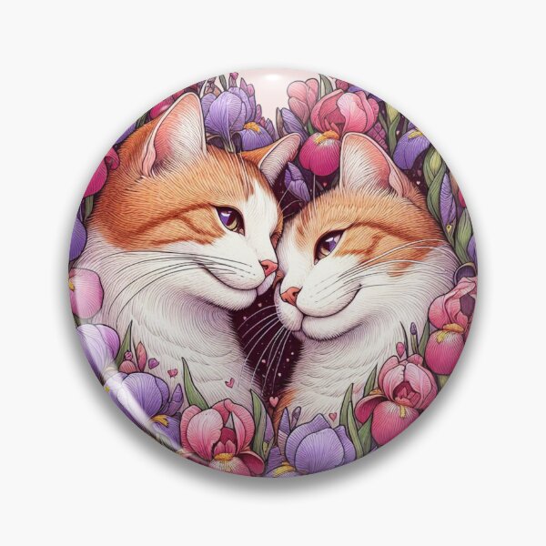 Item preview, Iris Orchids Flowers Orange Kittens Love Heart Drawing Illustration Cats designed and sold by CoffeeIsATrip.