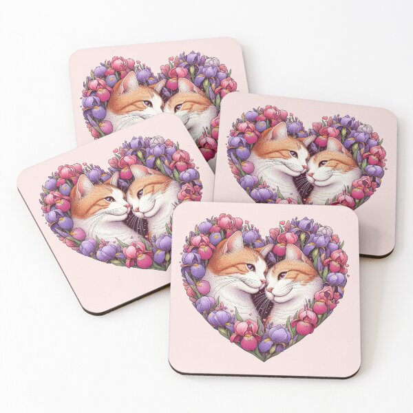 Item preview, Iris Orchids Flowers Orange Kittens Love Heart Drawing Illustration Cats designed and sold by CoffeeIsATrip.