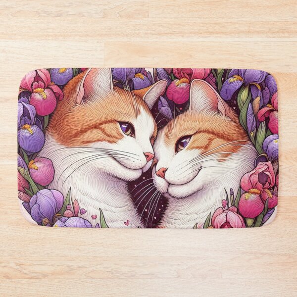 Item preview, Iris Orchids Flowers Orange Kittens Love Heart Drawing Illustration Cats designed and sold by CoffeeIsATrip.