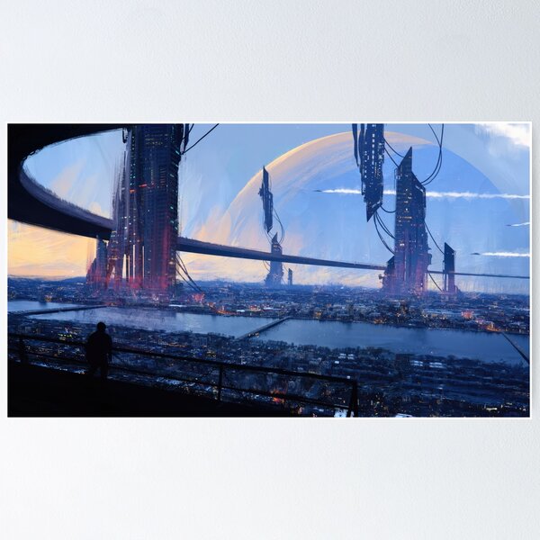 Artikel-Vorschau von Cyberpunk-Stadtbild mit Planet, designt und verkauft von momosstyle.