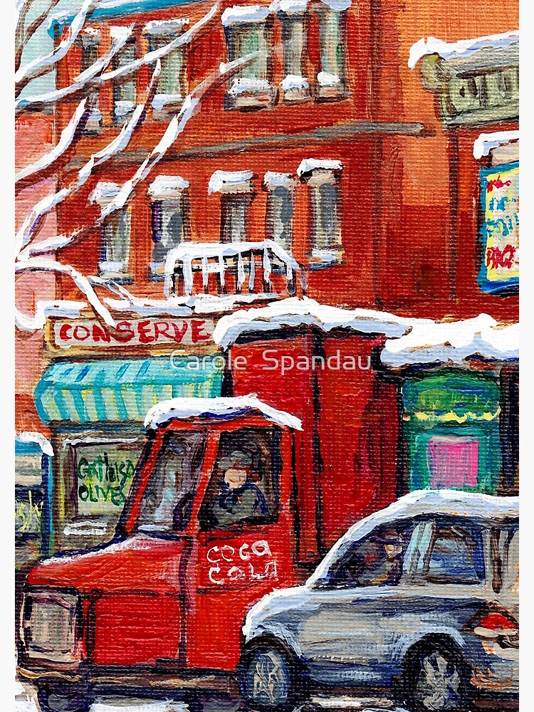 "ORIGINAL MONTREAL WINTER CITY SCENE PAINTING FOR SALE STOREFRONTS