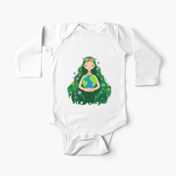 Beautiful Flowing Flower Earth Mother Figure Long Sleeve Baby One-Piece