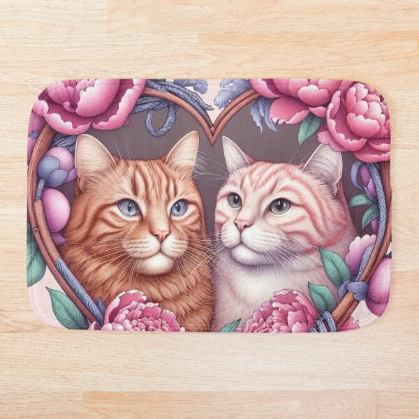 Artikelvorschau, Pfingstrosen Blumen Ingwer Kätzchen Liebe Herz Zeichnung Illustration Katzen entworfen und verkauft von CoffeeIsATrip.