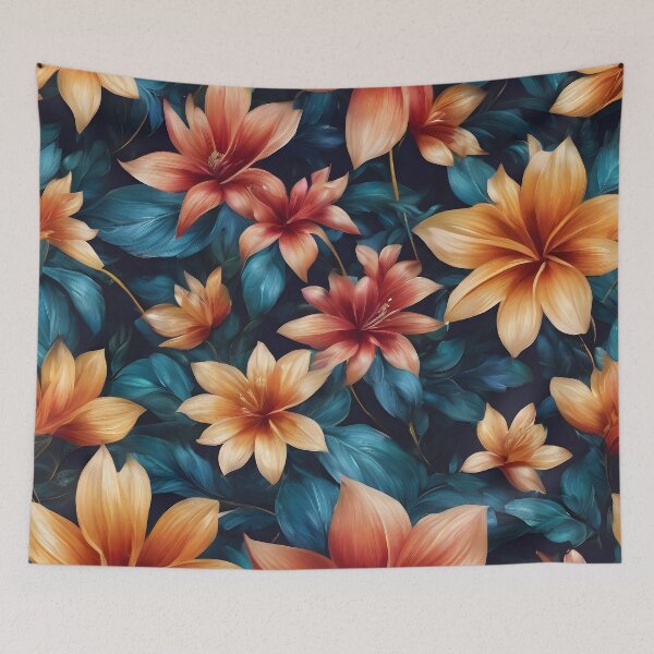 Item preview, Blue & Orange Flowers designed and sold by Dunc Ebedes.