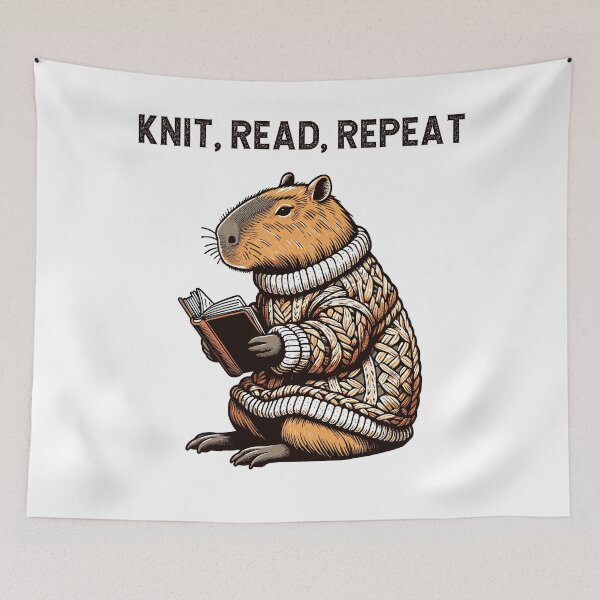 Item preview, Capybara In Cozy Sweater And A Book Knit & Repeat designed and sold by CosyTeal.
