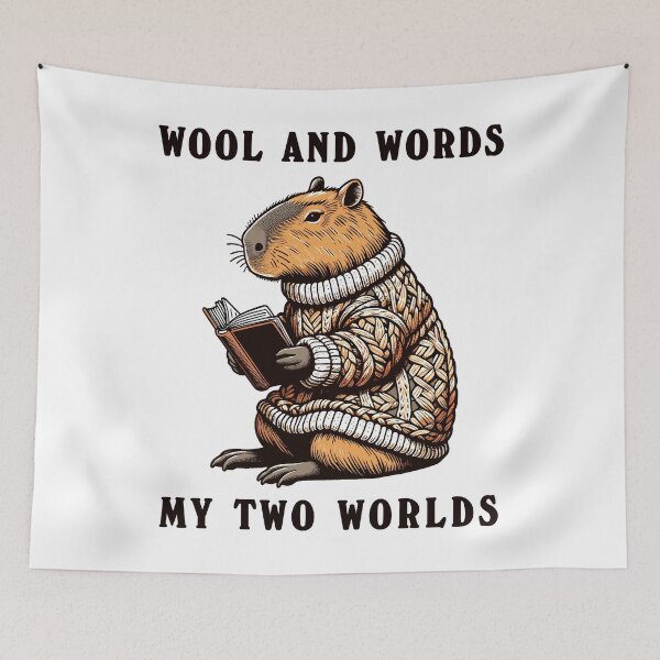 Item preview, Capybara In Cozy Sweater And A Book Wool & Words designed and sold by CosyTeal.