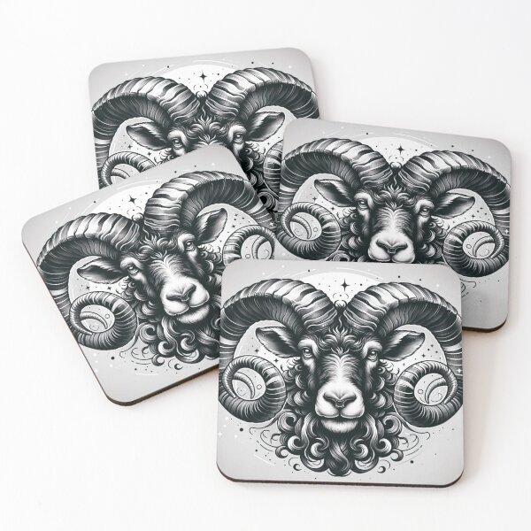 Item preview, Aries Zodiac sign black and white tattoo designed and sold by ZodiBlend.