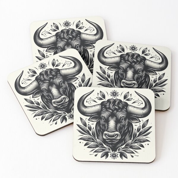 Item preview, Taurus Zodiac sign black and white tattoo designed and sold by ZodiBlend.