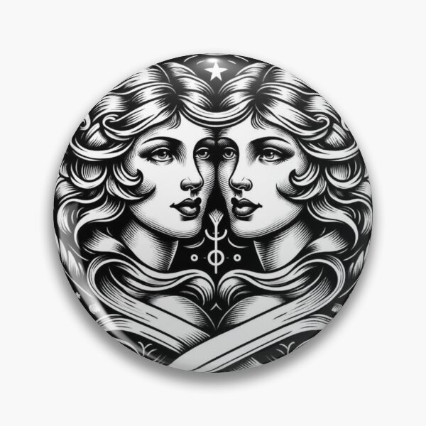Item preview, Gemini Zodiac sign black and white tattoo designed and sold by ZodiBlend.