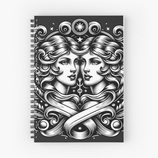 Item preview, Gemini Zodiac sign black and white tattoo designed and sold by ZodiBlend.