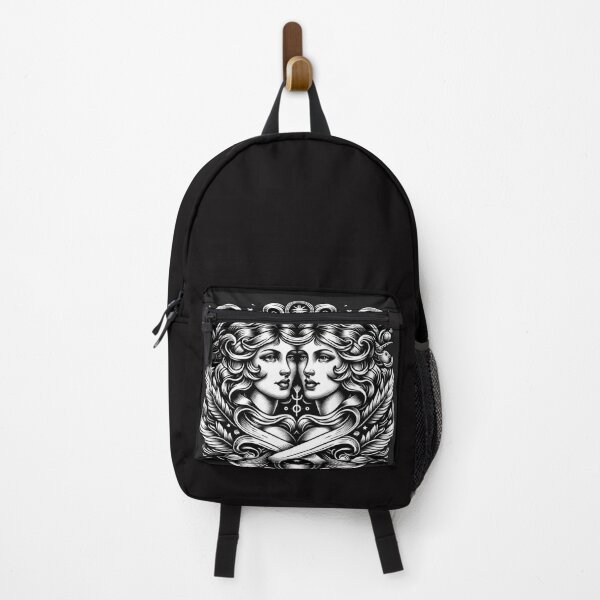 Item preview, Gemini Zodiac sign black and white tattoo designed and sold by ZodiBlend.