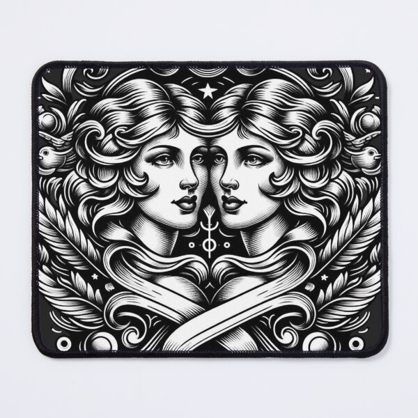 Item preview, Gemini Zodiac sign black and white tattoo designed and sold by ZodiBlend.